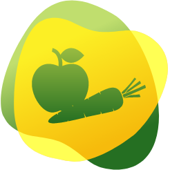 Խնձորի և գազարի պատկերակ, որը ցույց է տալիս աղի ցածր պարունակությամբ սննդակարգ